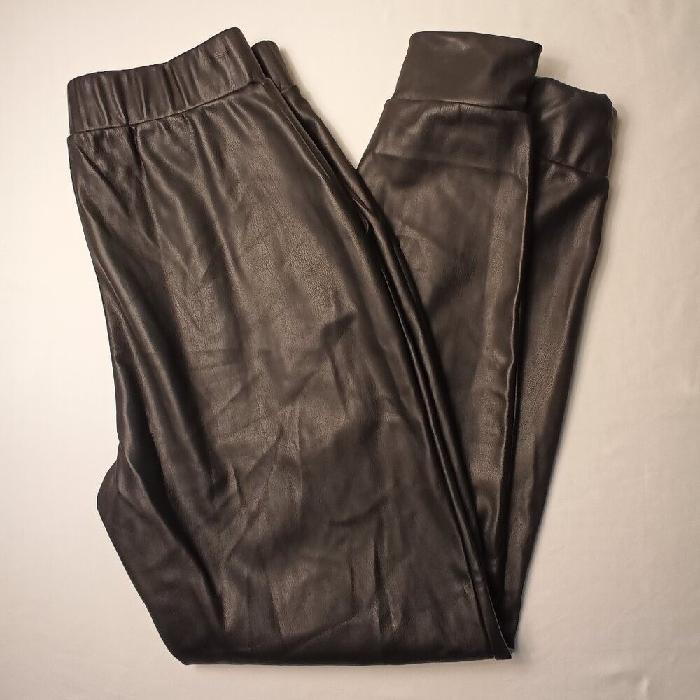 Juicy Couture Womens Faux Leather Elastic Waist Jogger Pants Size S Black Edgy